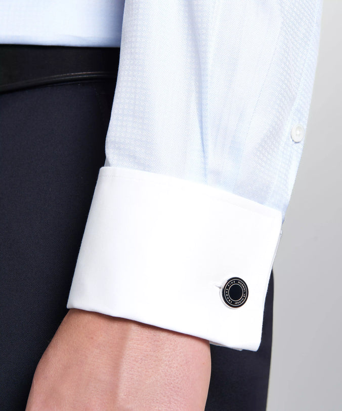 Pale Blue & White Tailored Fit Double Cuff Tonal Jaquard Square Formal Shirt