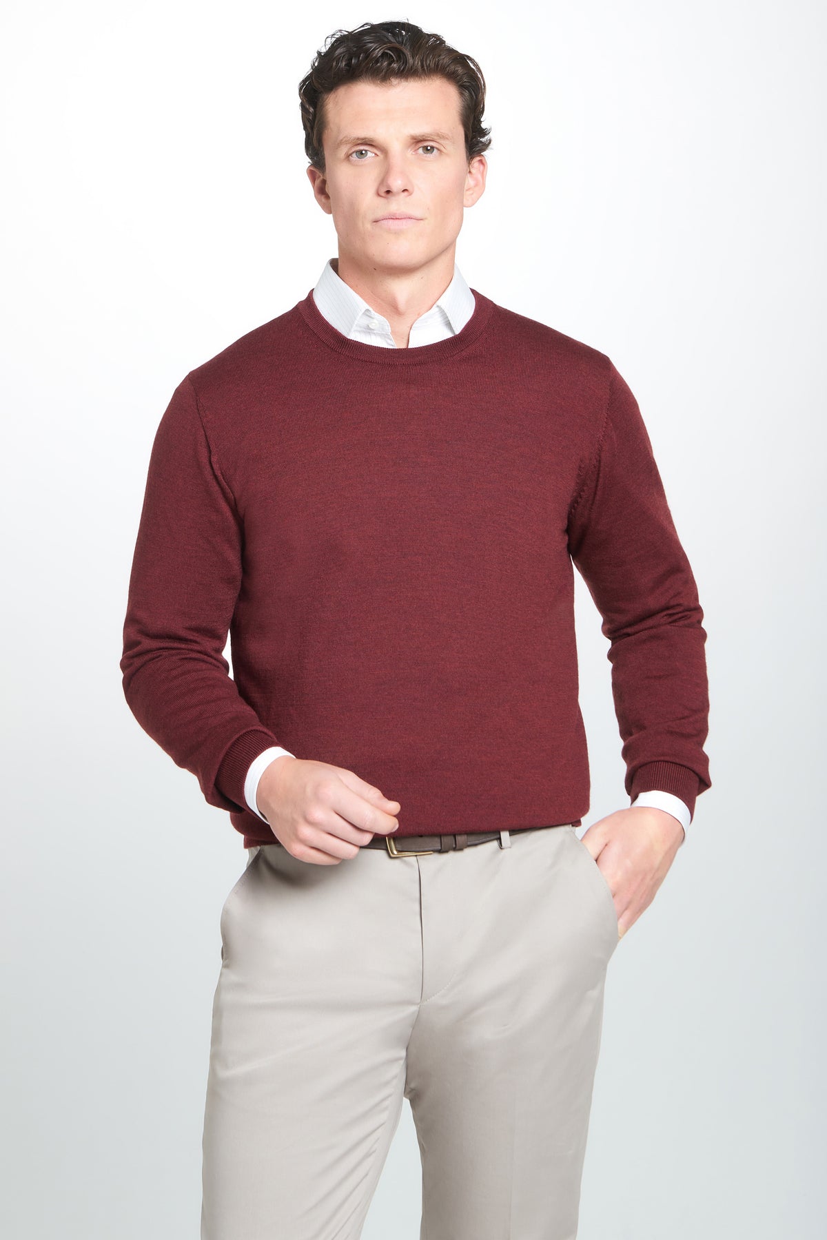 Burgundy Merino Wool Crew Neck Sweater