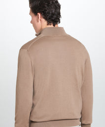 Camel Merino Wool Zip Neck Sweater