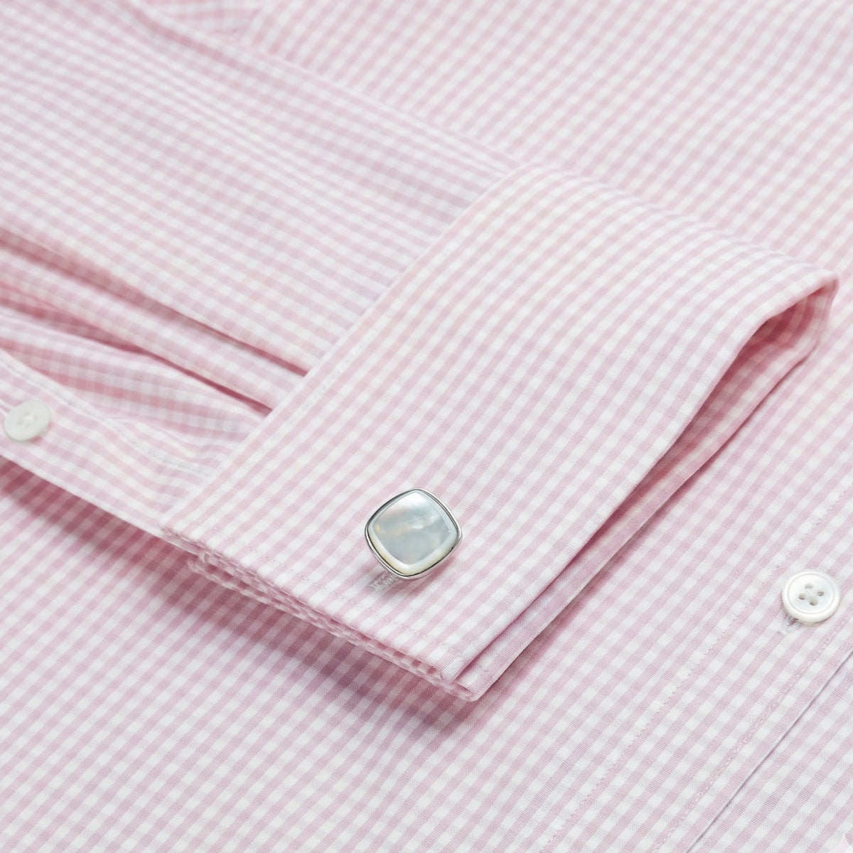 Pale Pink & White Tailored Fit Double Cuff Essential Gingham Formal Shirt