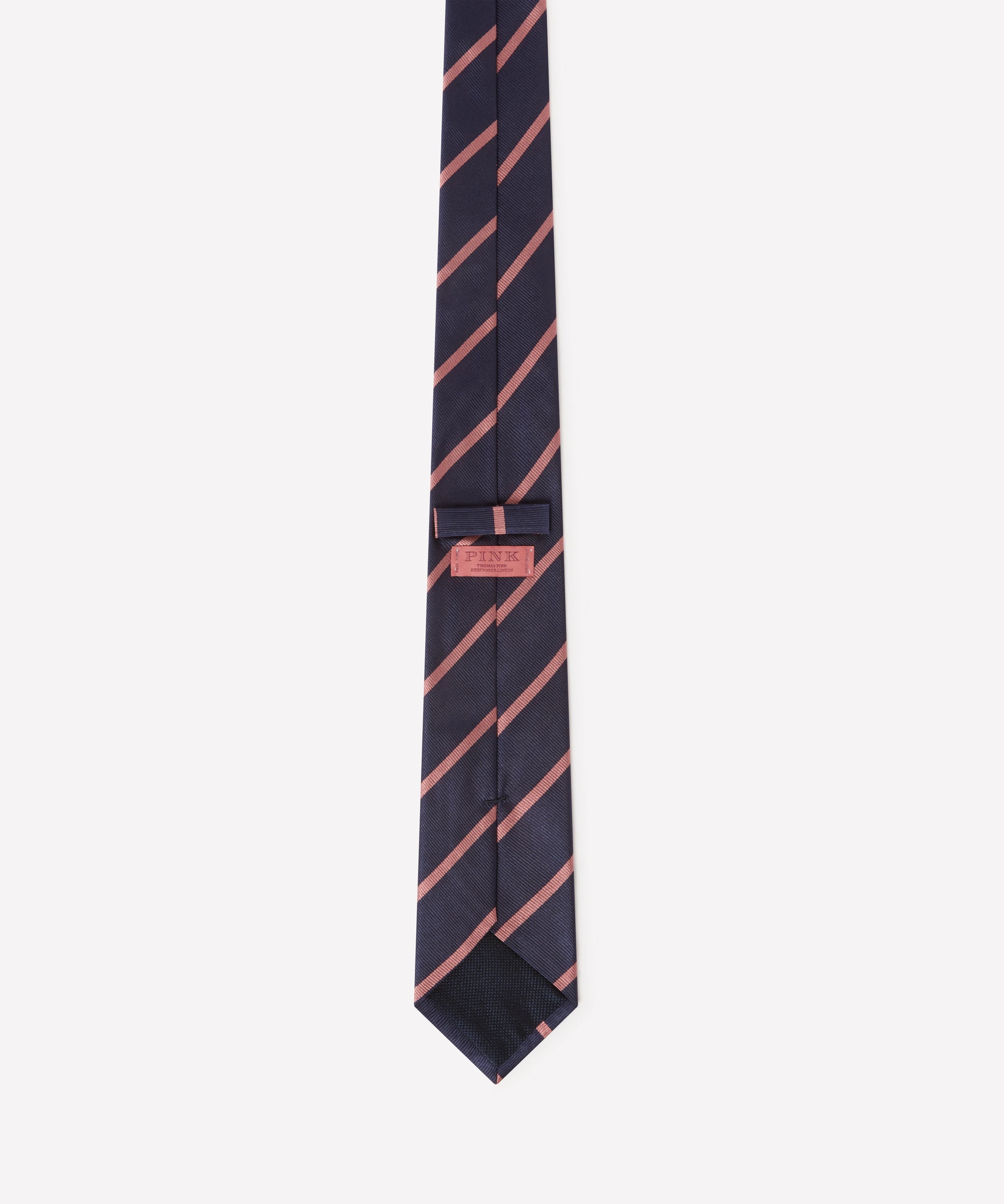 Navy & Pink Single Stripe Silk Woven Tie