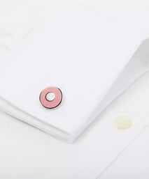 Pink Silver Finish Enamel Target Cufflinks