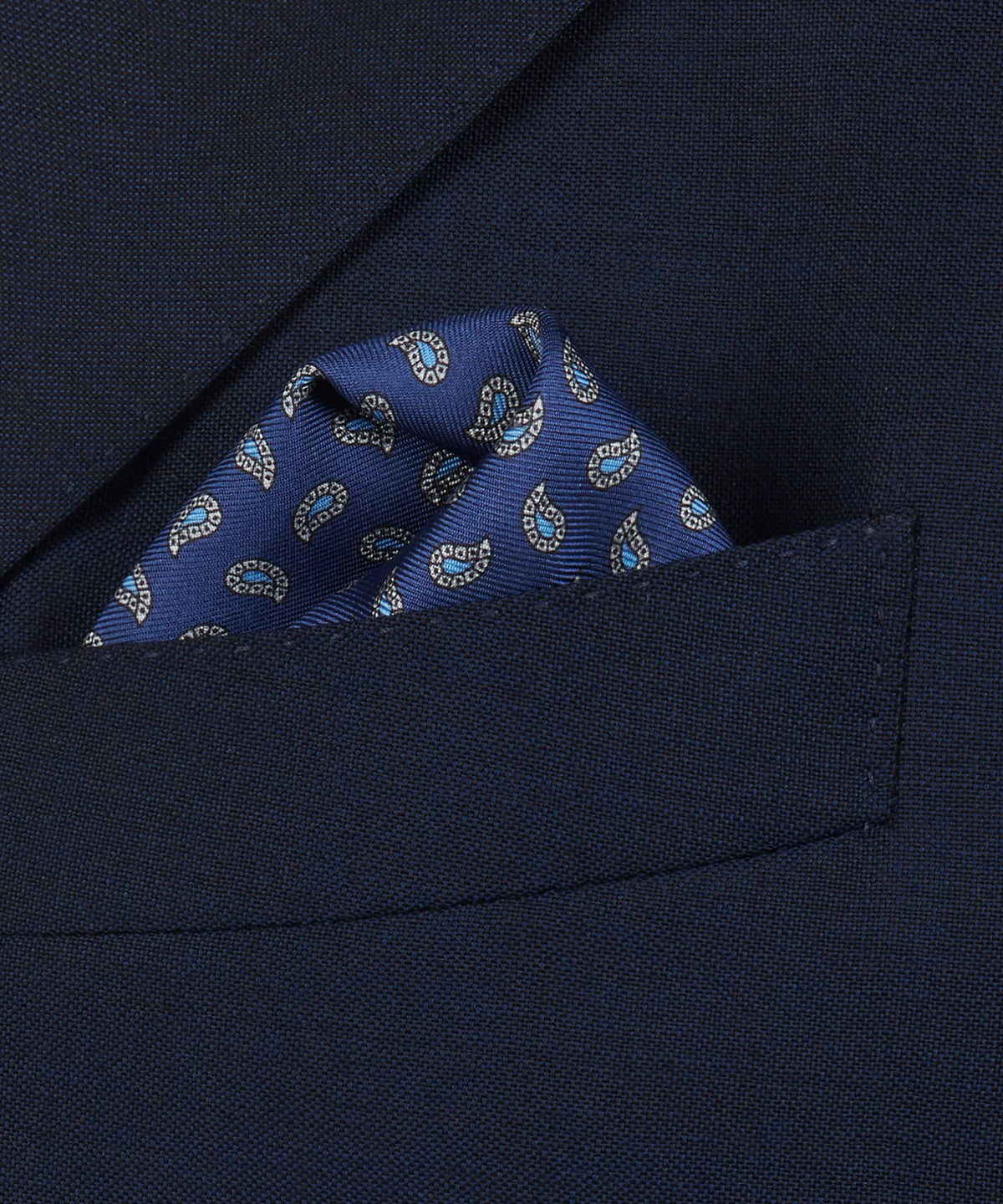 Navy & Blue Small Paisley Motif Silk Printed Pocket Square