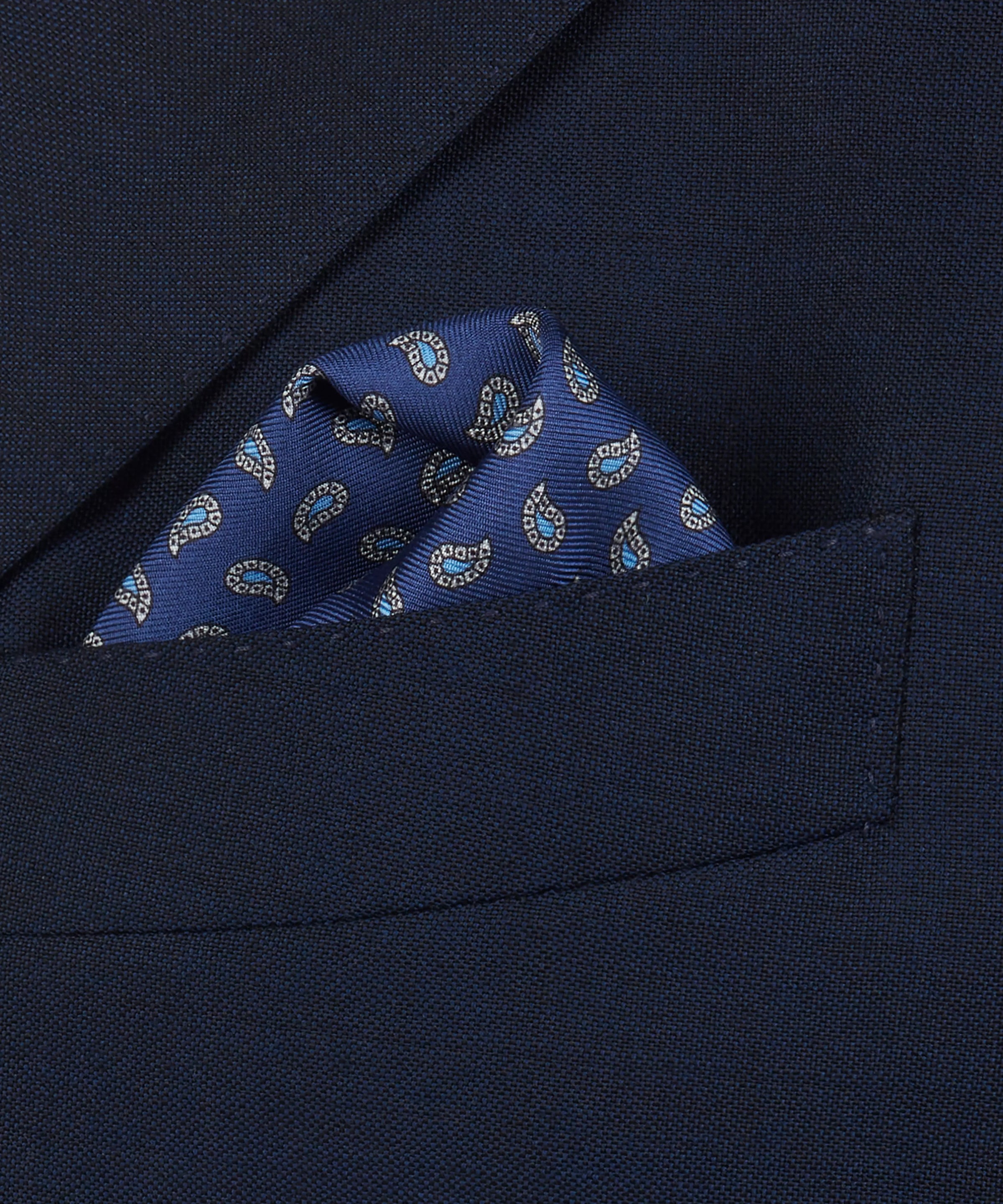 Navy & Blue Small Paisley Motif Silk Printed Pocket Square