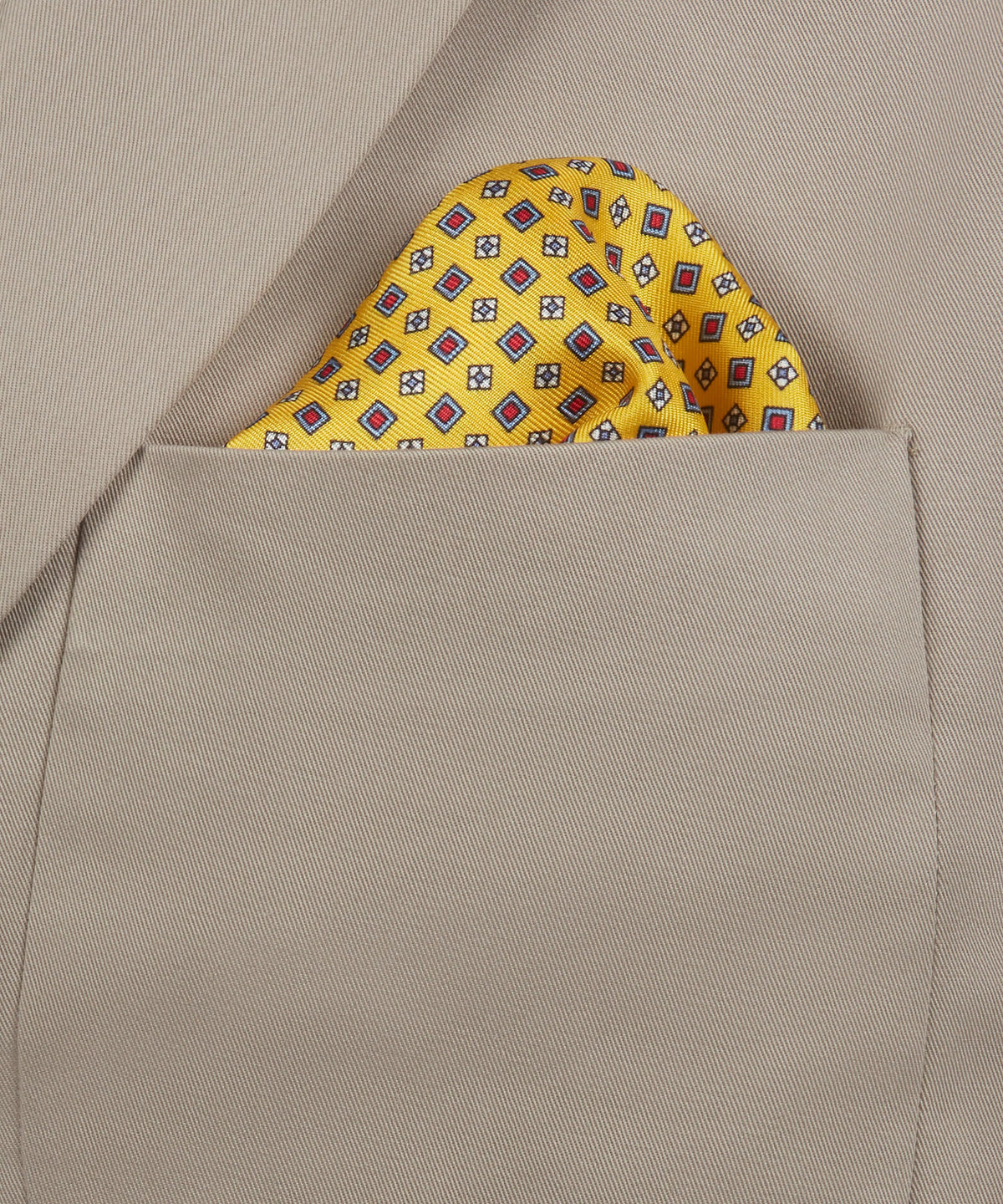Yellow & Blue Small Biscuit Motif Silk Printed Pocket Square