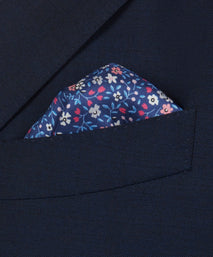Blue & Pink Small Floral Silk Printed Pocket Square