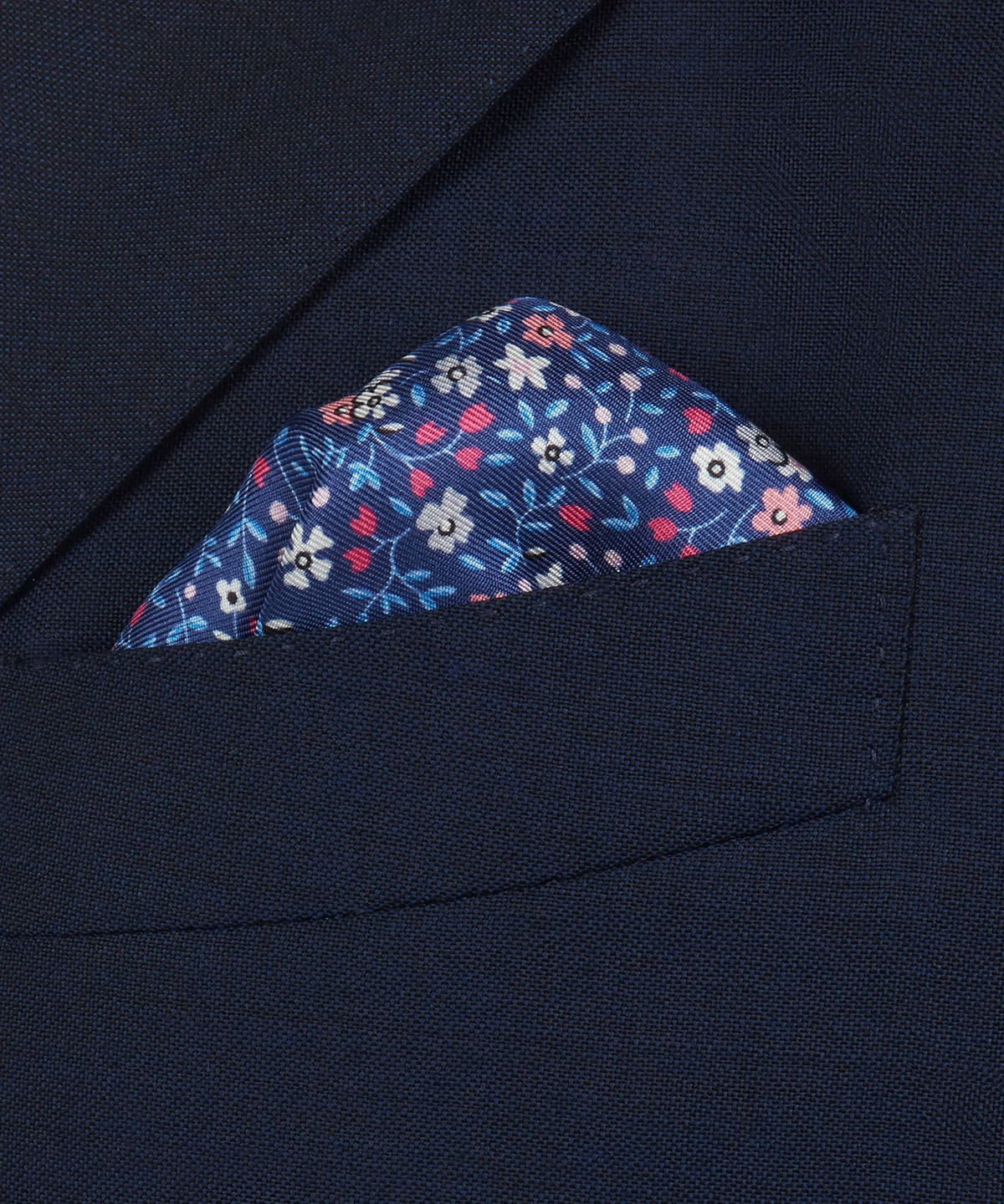 Blue & Pink Small Floral Silk Printed Pocket Square