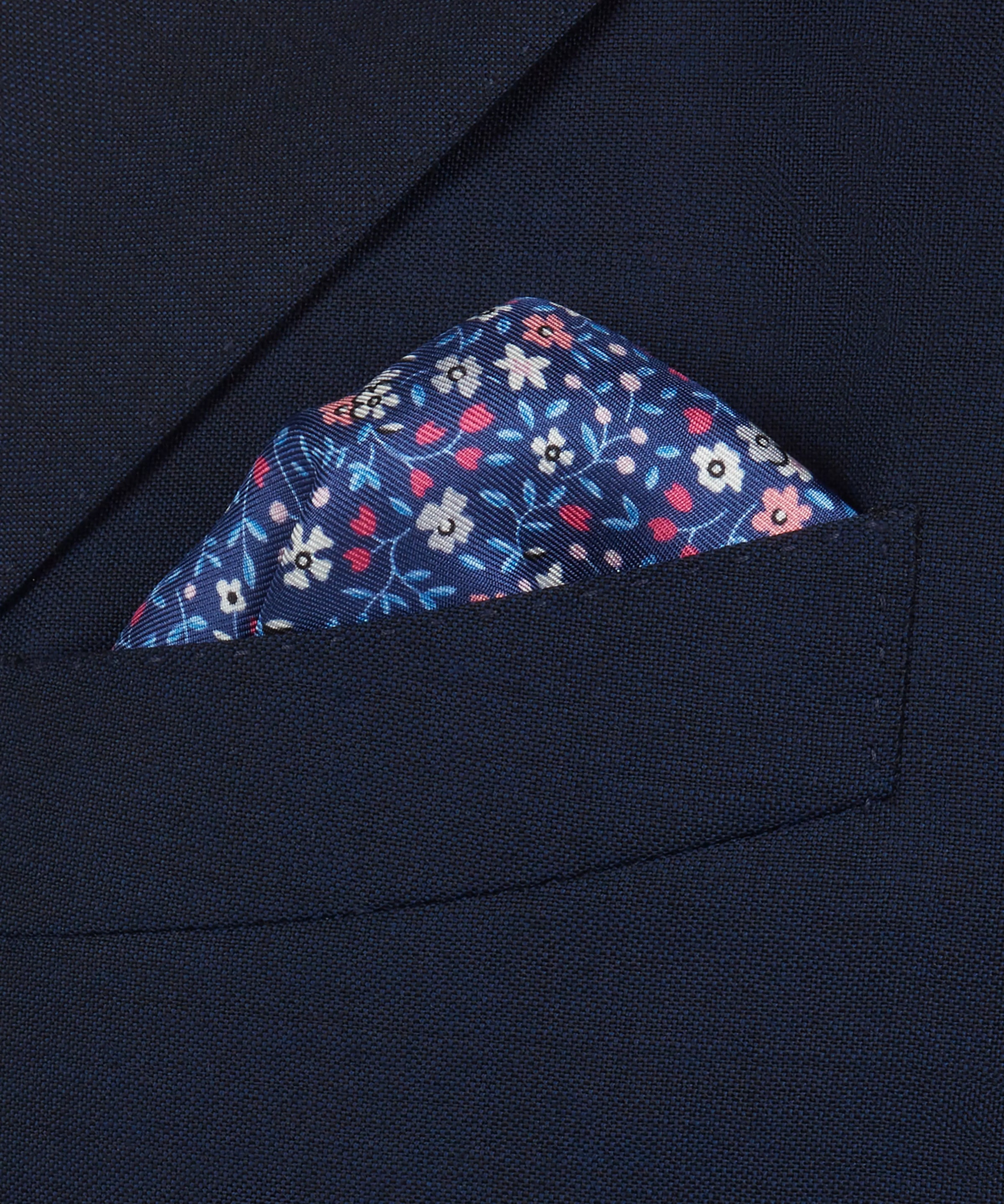 Blue & Pink Small Floral Silk Printed Pocket Square