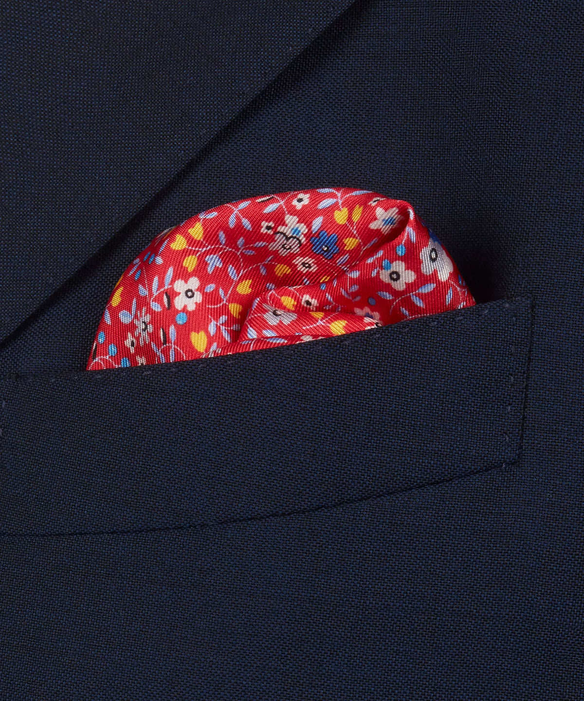 Red & Blue Small Floral Silk Printed Pocket Square