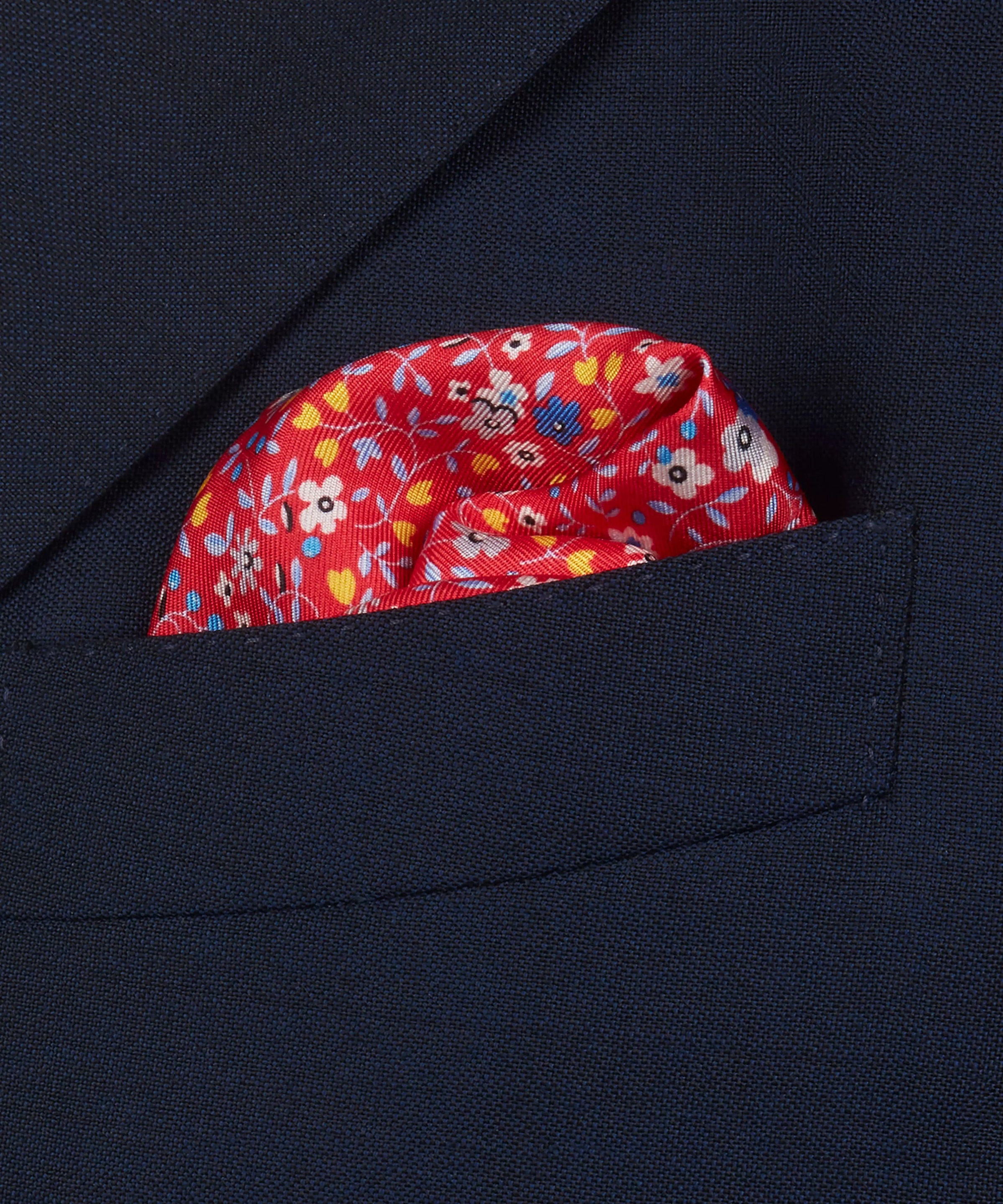 Red & Blue Small Floral Silk Printed Pocket Square