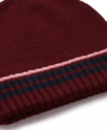 Burgundy Red Knitted Merino Wool Hat & Scarf Set