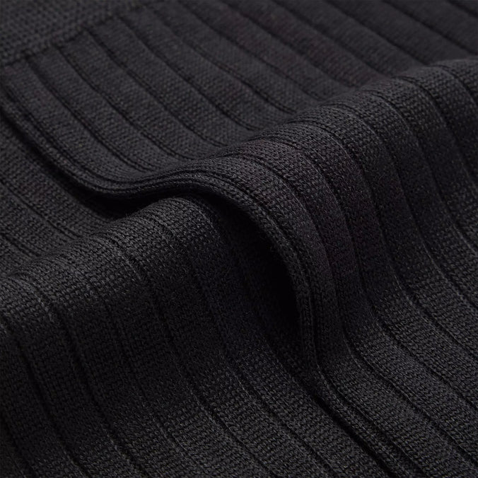 Black Mid Length Ribbed Merino Wool Socks