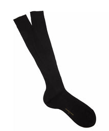 Black Long Ribbed Silk Dress Socks