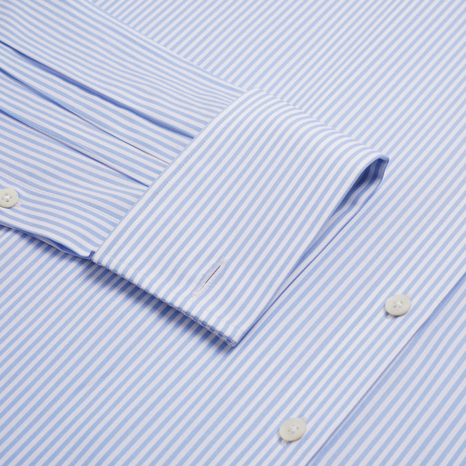 Pale Blue & White Classic Fit Double Cuff Essential Bengal Stripe Formal Shirt