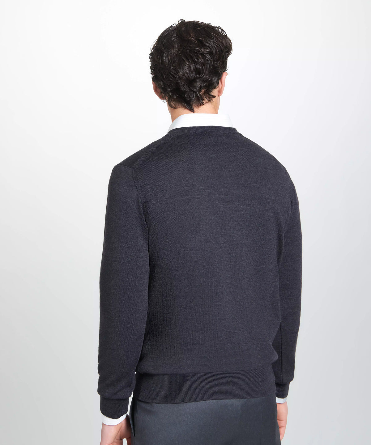 Grey Merino Wool V-Neck Sweater