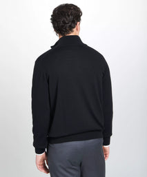 Black Merino Wool Zip Neck Sweater