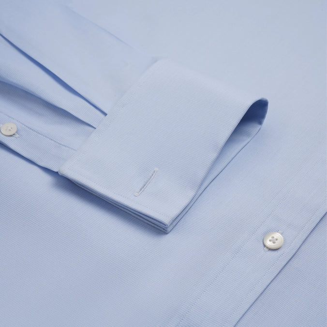 Pale Blue & White Tailored Fit Double Cuff Puppytooth Formal Shirt