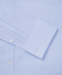 Pale Blue & White Classic Fit Double Cuff Prince of Wales Check Formal Shirt