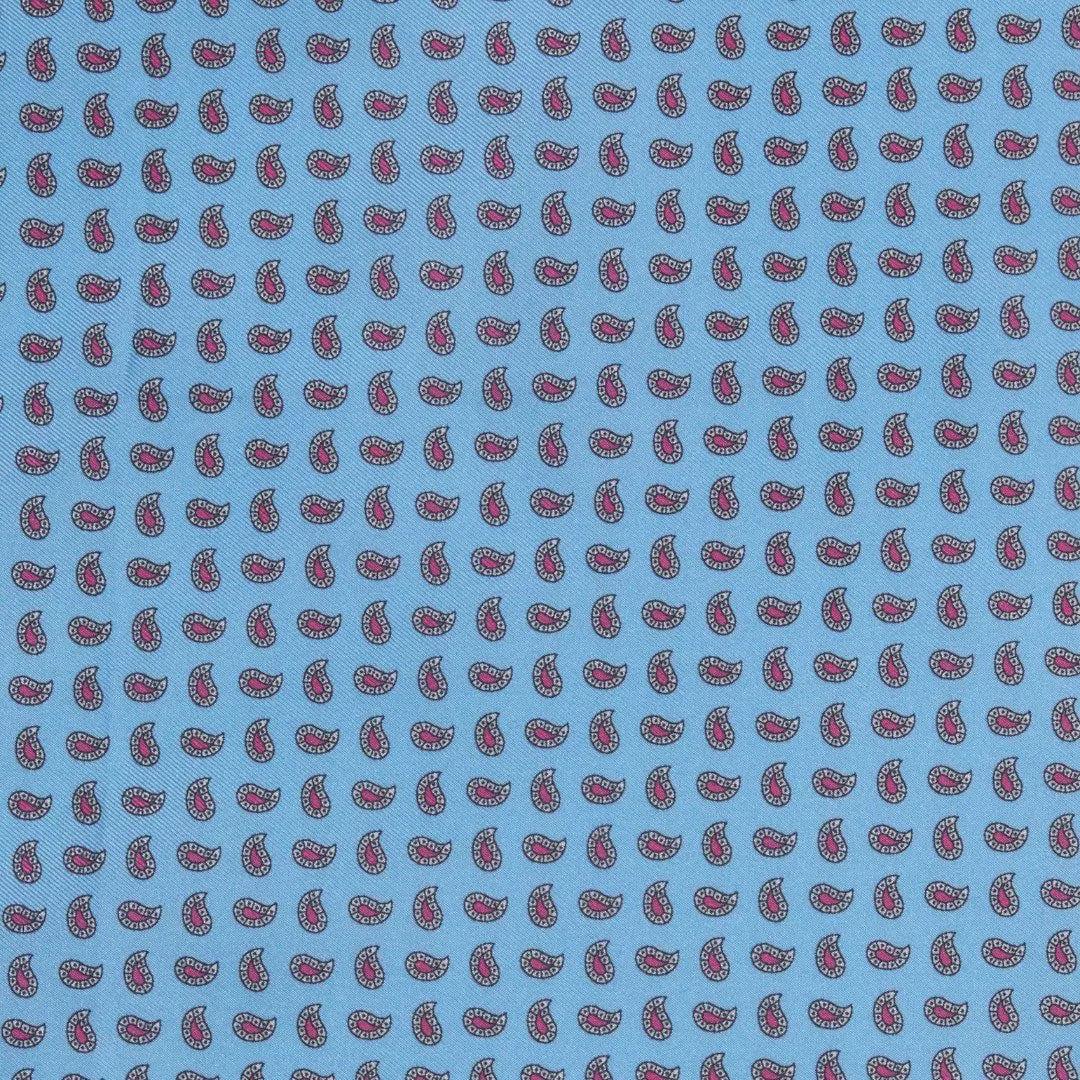 Blue & Pink Small Paisley Motif Silk Printed Pocket Square