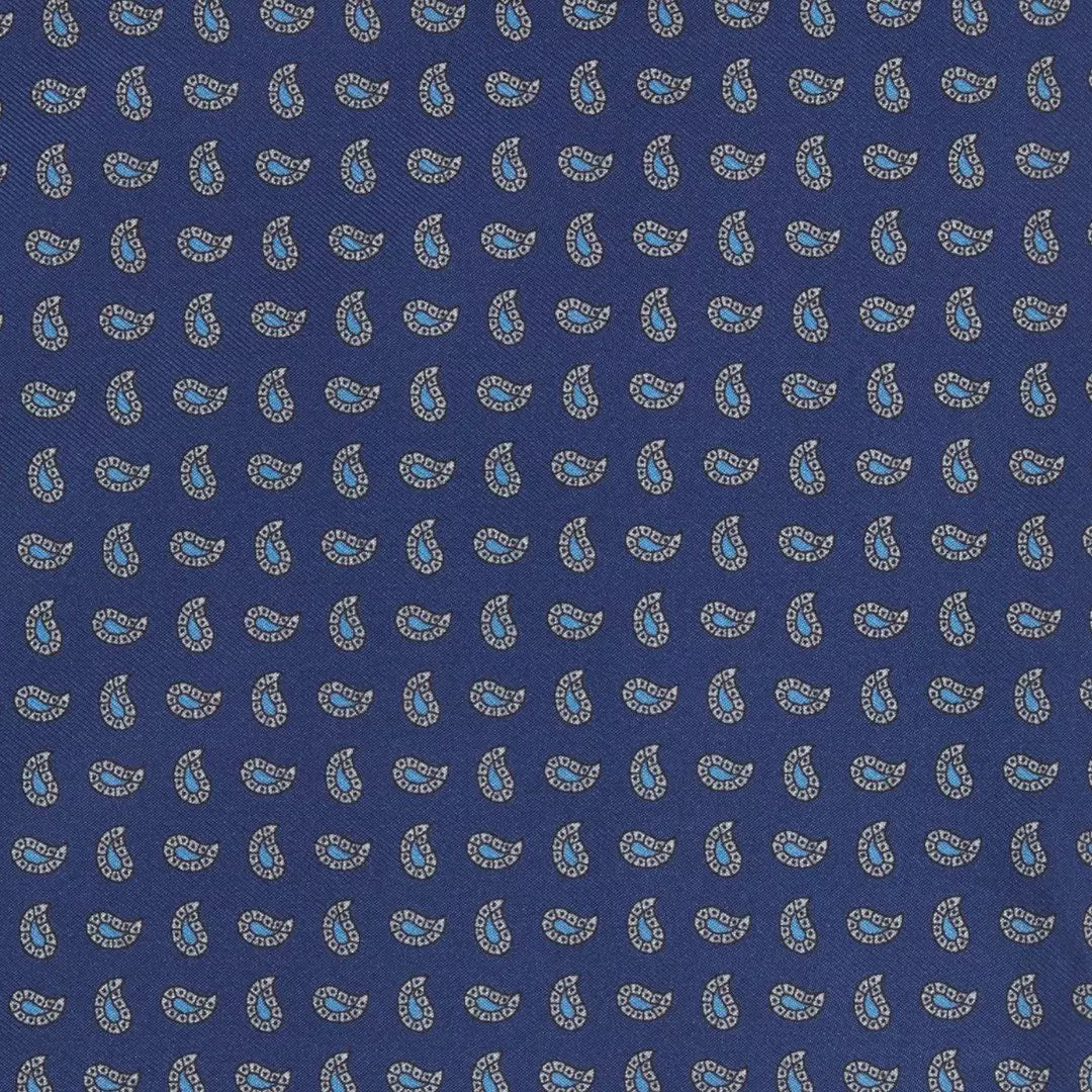 Navy & Blue Small Paisley Motif Silk Printed Pocket Square