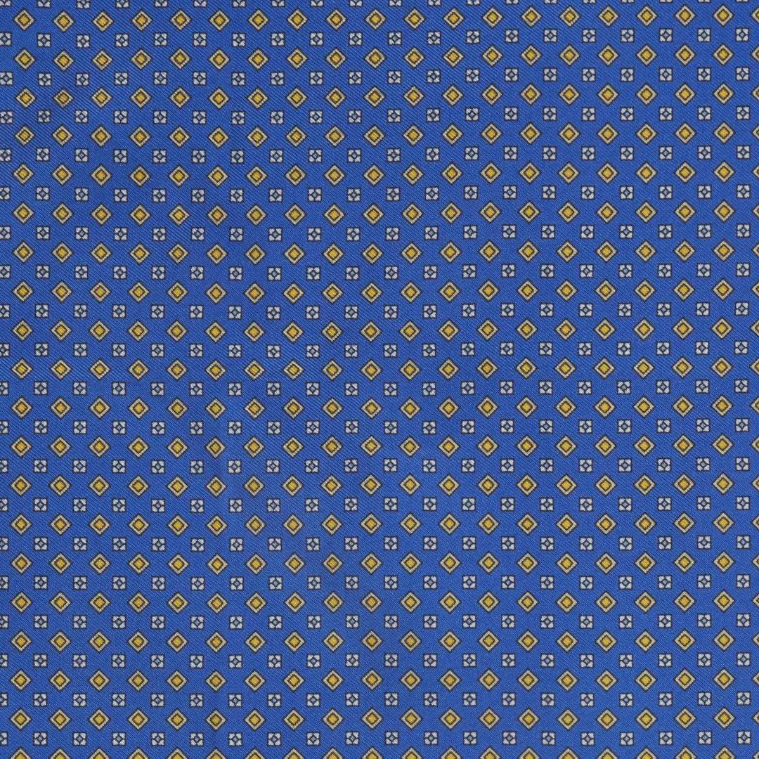 Blue & Yellow Small Biscuit Motif Silk Printed Pocket Square