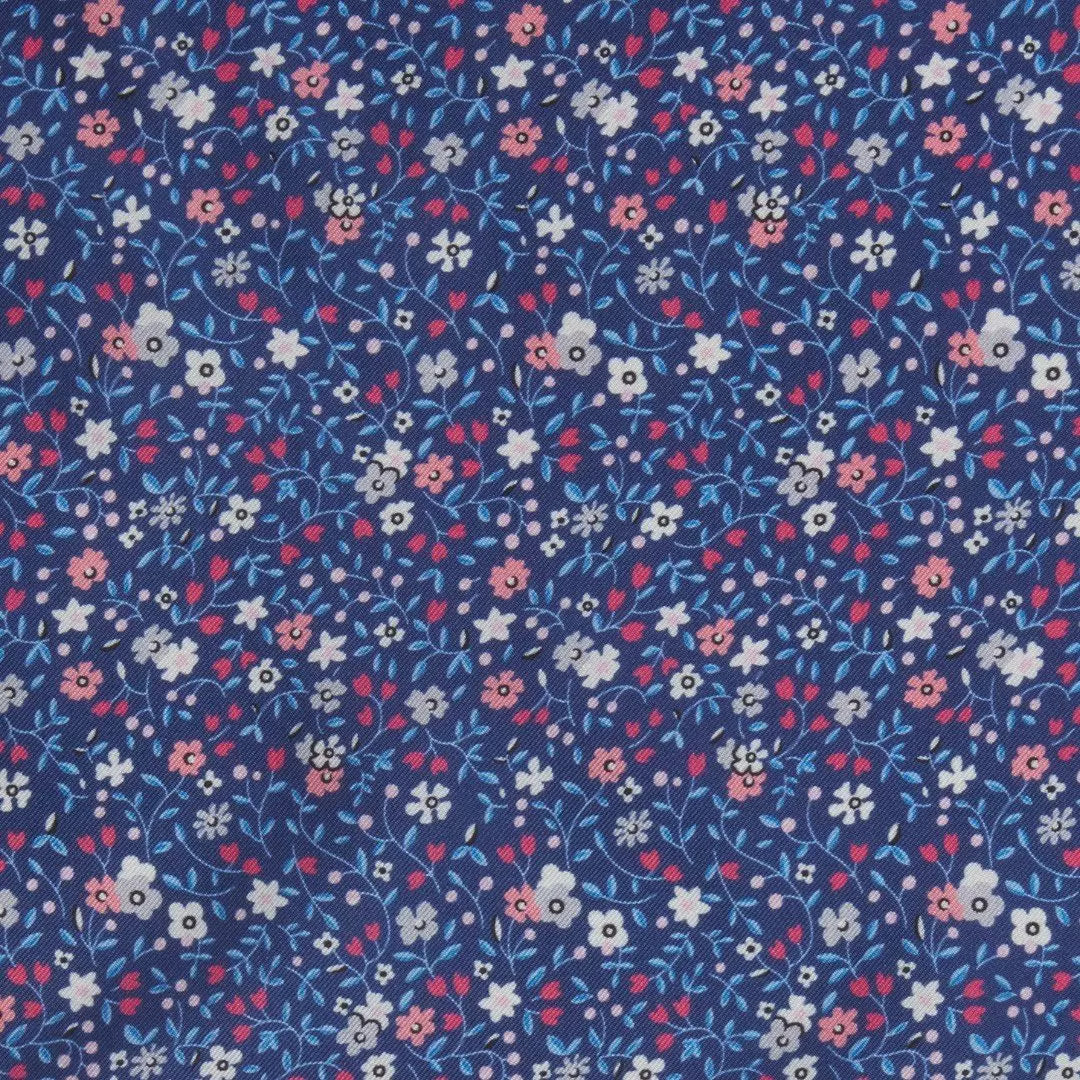 Blue & Pink Small Floral Silk Printed Pocket Square