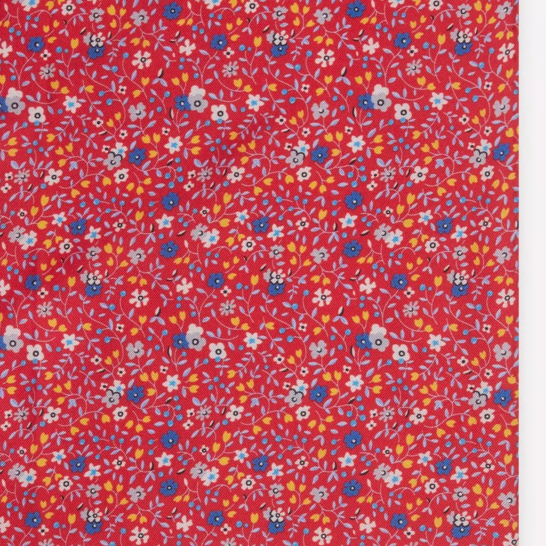 Red & Blue Small Floral Silk Printed Pocket Square